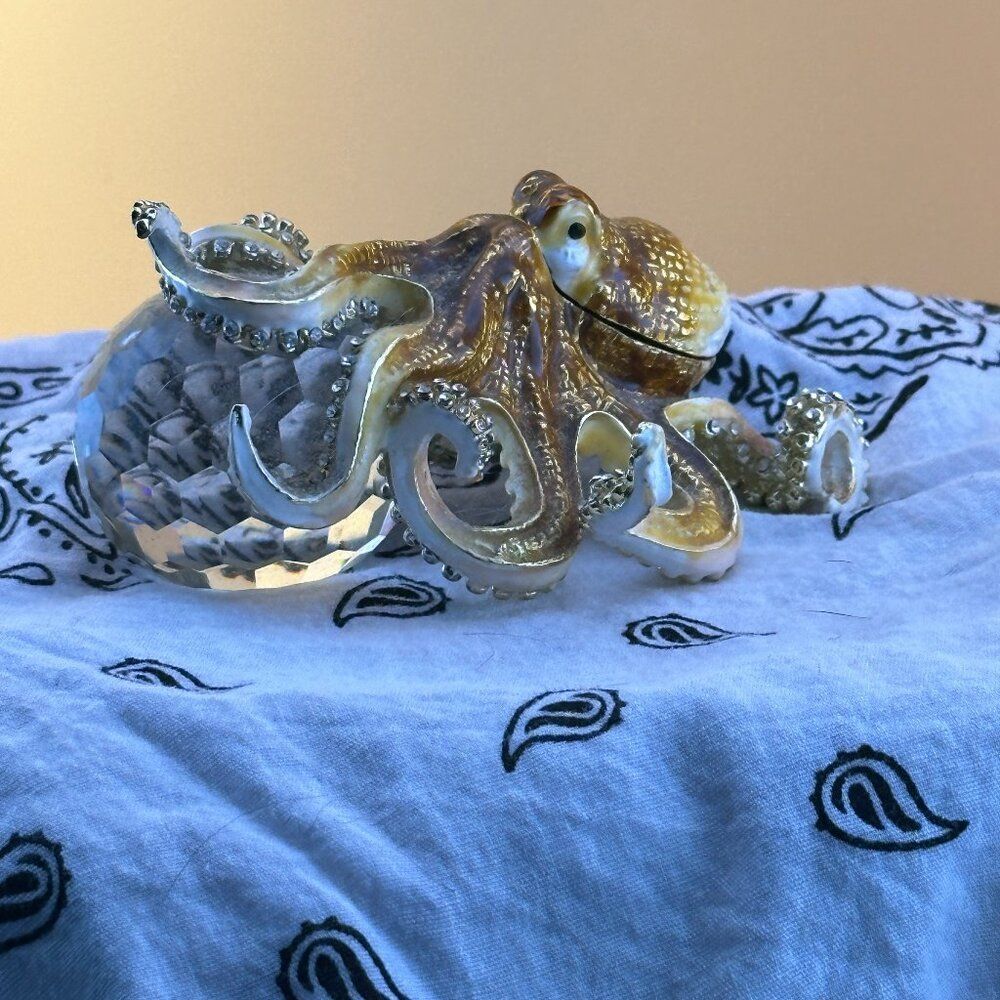 Keren Kopal Crystal Apple Octopus Trinket Box Jeweled Figurine Collectible